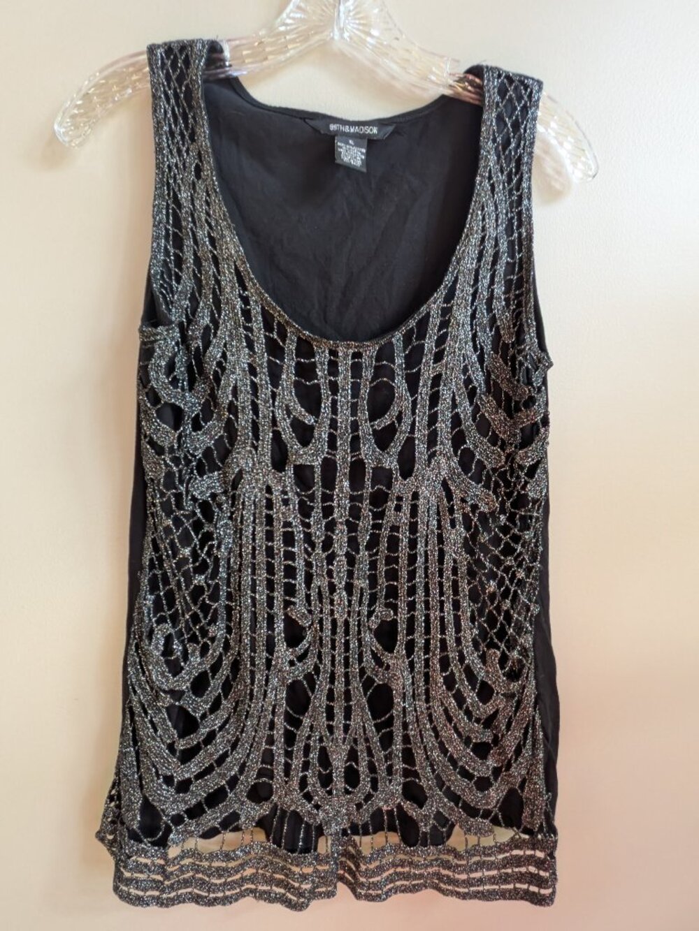 89th & Madison laxe tank metallic thread layer crochet black/silver size XL #824